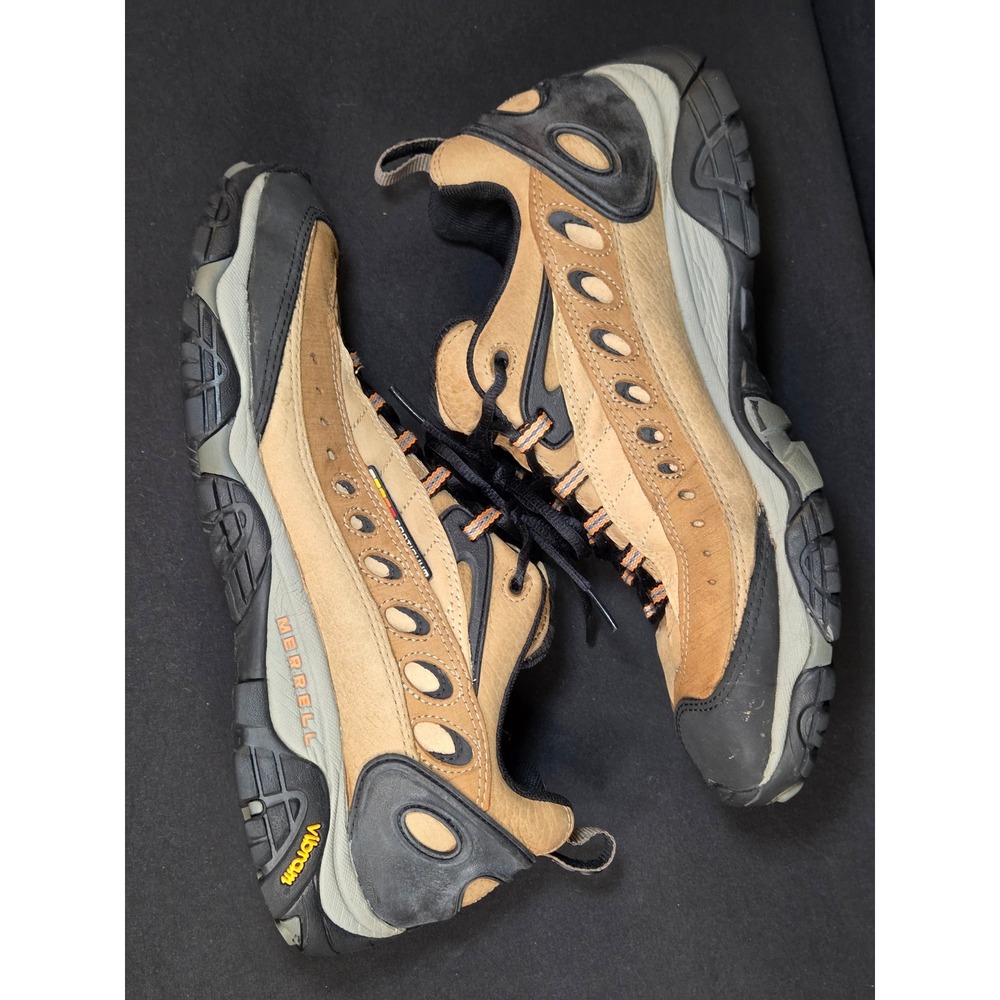 Merrell Pulse II Smoke Hiking Shoes Mens 12 Tan‎ Leather Vibram Low Top J80373